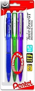 Pentel Twist-Erase GT (0.7mm) Mechanical Pencil, Assorted Barrel Colors, Color May Vary, Pack of 3 (QE207BP3M)