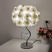 Beige Roses And Silver Base Romantic Red Rose Flower Table Lamp Crystal Heart Accent Bedside Night Light Lamps