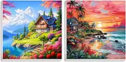 Hlison 2 Pack Paint by Numbers Kit for Adults Framed, Landscape Easy Paint by Number Kits for Beginner with Frame, Acrylic Scenery Paint by Number Kits on Canvas with Exquisite Packaging - 10"x10"