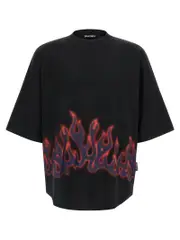[Palm Angels] Palm Angels-Flames T Shirt Nero-Uomo M