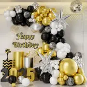 154PCS Black and Gold Balloons Garland Arch Kit with Silver Explosion Star Agate