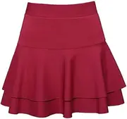 [Generic] Full Size Bed Skirt Ladys Elastic High Waist Pants Skirt Solid Casual Double-Layer Base Skirt Skirt for Girls 10-12