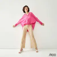 在飛比找momo購物網優惠-【iROO】繽紛直條紋寬褲