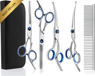 6 in1 Dog Grooming Scissors Kit, Stainless Steel with Safety Round Tip, Thinning