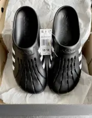 ADIDAS ADILETTE CLOG SLIDES MULE SANDALS BLACK /w WHITE STRIPES MENS SIZE 12