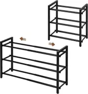 3-Tier Expandable Shoe Rack, Adjustable Storage Shelf 3-Tier, Black