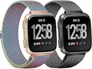 2 Pack Metal Bands Compatible with Fitbit Versa/Fitbit Versa 2 Band for Women Men, Adjustable Replacement Magnetic Stainless Wristbands for Fitbit Versa/Versa Lite/Fitbit Versa 2/Versa SE