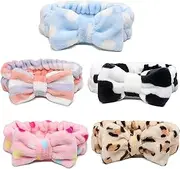 5 Pack Spa Headband, Facial Makeup Headband,Fluffy Makeup Headbands, Slumber Party Supplies, Facial Headbands Headband for Washing Face, Bow Hair Band Adjustable Elastic Hair Band for Girls and Women