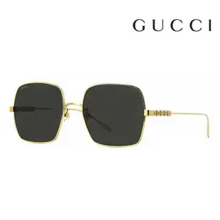 【Gucci】古馳 GG1434S 001 57mm 大鏡面 造型款太陽眼鏡 方框墨鏡 灰色鏡片/金框