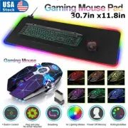 Oversized Gaming Mouse Pad RGB LED PC Computer Glowing Keyboard Mat w/ LED Mouse