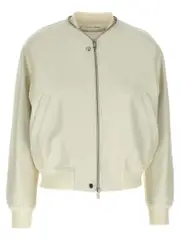[Jil Sander] Jil Sander-Leather Bomber Jacket Puffer Jackets Bianco-Donna 34DE White
