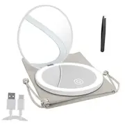 Compact Mirror with LED Light,1x/10x Magnifying Rechargeable White