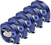 Label KINGDOM Compatible with Dymo Letratag Black Plastic Tape LT White on Black Plastic Labels 12mm x 4m for DYMO LetraTag LT-100T LT-100H LT200B QX50 Labeler, 5 Pack