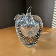 Apple Large Hand Blown Glass Sculpture Vtg With Controlled Bubbles