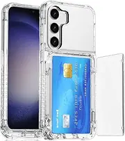 for Samsung Galaxy S23 Plus Case with Card Holder(Store 4 Cards),S23 Plus Case Wallet Anti-Yellow Anti-Scratch Heavy Duty Protective Shockproof Hidden Card Slot Phone Case for S23 Plus,Clear