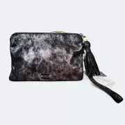 NEW Toms Black Leather Metallic Finish Women's Clutch with Tassel and Strap
