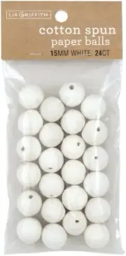 Lia Griffith Cotton Spun Paper Balls 15mm 24/Pkg-White - 3 Pack
