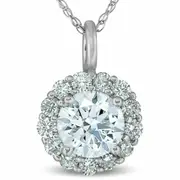 3/4 Ct Halo Diamond Pendant 14k White Gold 18" Chain Necklace