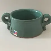 NWT Anthony Stoneware Wheel Thrown Studio Pottery Green Handled Crock Bowl USA