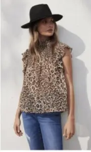 Decjuba Kellie Leopard Shirred Top Size 8 BNWT