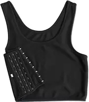 [FamiEver] Women Hook Vest Top Corset Straps Sportswear Tank Bra Chest Slim Fit Binders for Lesbian Tomboy