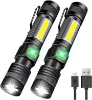 2X Super Bright FLASHLIGHT LED Torch Tactical Lantern Rechargeable USB Side COB