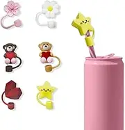 Cute Straw Cover Caps, 6 PCS Reusable Silicone Straw Tip Covers Compatible with 30&40 Oz Tumbler Cup (10mm/0.4in Cup Accessories)