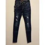 【2393-5】JEANS COOL 牛仔長褲 長褲 深藍 九分窄管鉛筆褲  不規則破損造型 深復古色系 破褲