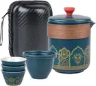Teapot Set Chinese Ceramic Travel Kung Fu Tea Set with 1 Teapot and 3 Cups Porta