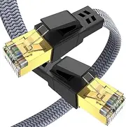 Cat 8 Ethernet Cable 100ft, Nylon Braided High Speed Heavy Duty Network LAN Patch Cord, 40Gbps 2000MHz SSTP RJ45 Shielded Flat Internet Cable in Wall, Indoor&Outdoor for Modem/Router/Gaming/PC