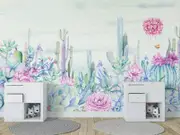 3D Watercolor Succulent Cactus Floral Wall Mural Removable 128