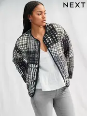 Indigo Blue/Navy Patchwork Print Quilted Popper Front 100% Cotton Jacket (E96717) | $116