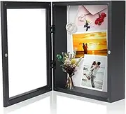 Muzilife 8x10 Shadow Box Picture Frame - 2.16" Deep Wood & Glass Display Case Ready to Hang Memory Box Baby Sports Memorabilia, Wedding, Tickets, and Photos (Black)