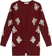 [Beautees] Girls' Sweater Duster Cardigan with Pockets and Butterfly Pattern