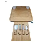 Kunaboo Natural Bamboo Cheeseboard with Cutlery Set and Ceramic Bowls New