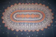 SUPER OVAL HAND-CROCHETED TABLE TOPPER 37 "X 22" NEW DOILY PEACH AND WHITE NEW