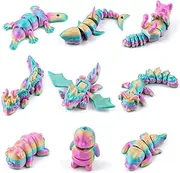 Anboor 3D Printed Animal Fidget Toy Set, 9pcs, Panda, Dragon, Shark, Cat, Movable, Stress Relief, Keychain, Unisex, Ages 12+