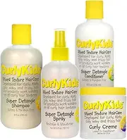CurlyKids Textured Hair Care Set with Hair Detangler Spray, Kids Shampoo, Conditioner & Creme for Curly, Frizzy, & Wavy Hair | Sulfate & Paraben-Free Formula to Detangle, Hydrate, and Revitalize Curls