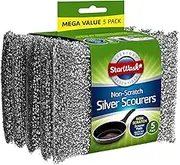 Zale Yardley Sponges Scrubbing Pad, 5pk Non-Scratch Stainless Steel Scouring Pad, Washing Up Scourer - Easy Grip Cleaning for Pots and Pans (Grey)