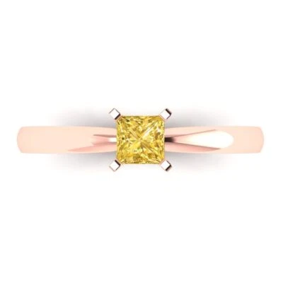 0.5Ct Princess Cut Yellow Gemstone Solid Gold Solitaire Engagement Promise Ring