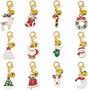[GOMAKERER] 48 Pcs 12 Styles Christmas Alloy Enamel Pendants, Santa Hat Xmas Tree Reindeer Pendant Assorted Winter Xmas Decorative Charm with Bell and Lobster Claw Clasp for DIY Craft Jewelry, Alloy and