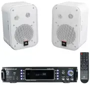 Rockville Home Theater Bluetooth Receiver Amplifier+(2) JBL White 5.25" Speakers