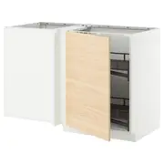 METOD corner base cab w pull-out fitting, white/Askersund light ash effect, 128x68x80 cm