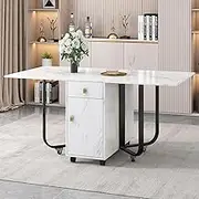 Folding Tables, Foldable Kitchen Table with Cupboard and 2 Drawers, Space-Saving Dining Table with 4 Supporting Legs On Gliders(Black)