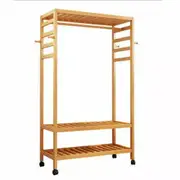 Fin Wooden Clothes Rail Garment Coat Rack Scarf & Purse Hanging Hooks Rolling Stand