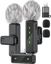 Jubolion Wireless Lavalier Microphone for iPhone iPad Android, 2 Pack Mini Mic with LED display features Noise Reduction, Plug and Play Clip-on Mic for Video Recording, TikTok, YouTube, Podcast