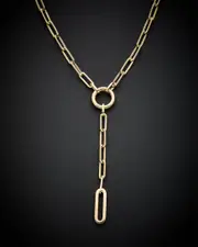 14K Italian Gold Paperclip Lariat Necklace