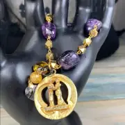 Adorned Crown Artisan Assemblage amethyst Bead couple charm bracelet
