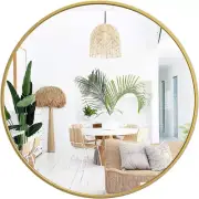 Gold Circle Mirror,18 Inch round Wall Mirror for Bathroom,Large Metal Framed Wal