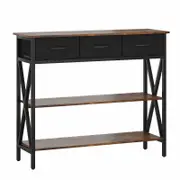 Advwin 3-Tier Console Table w/ 3 Drawers Hallway Table Narrow Entryway Display Table Walnut